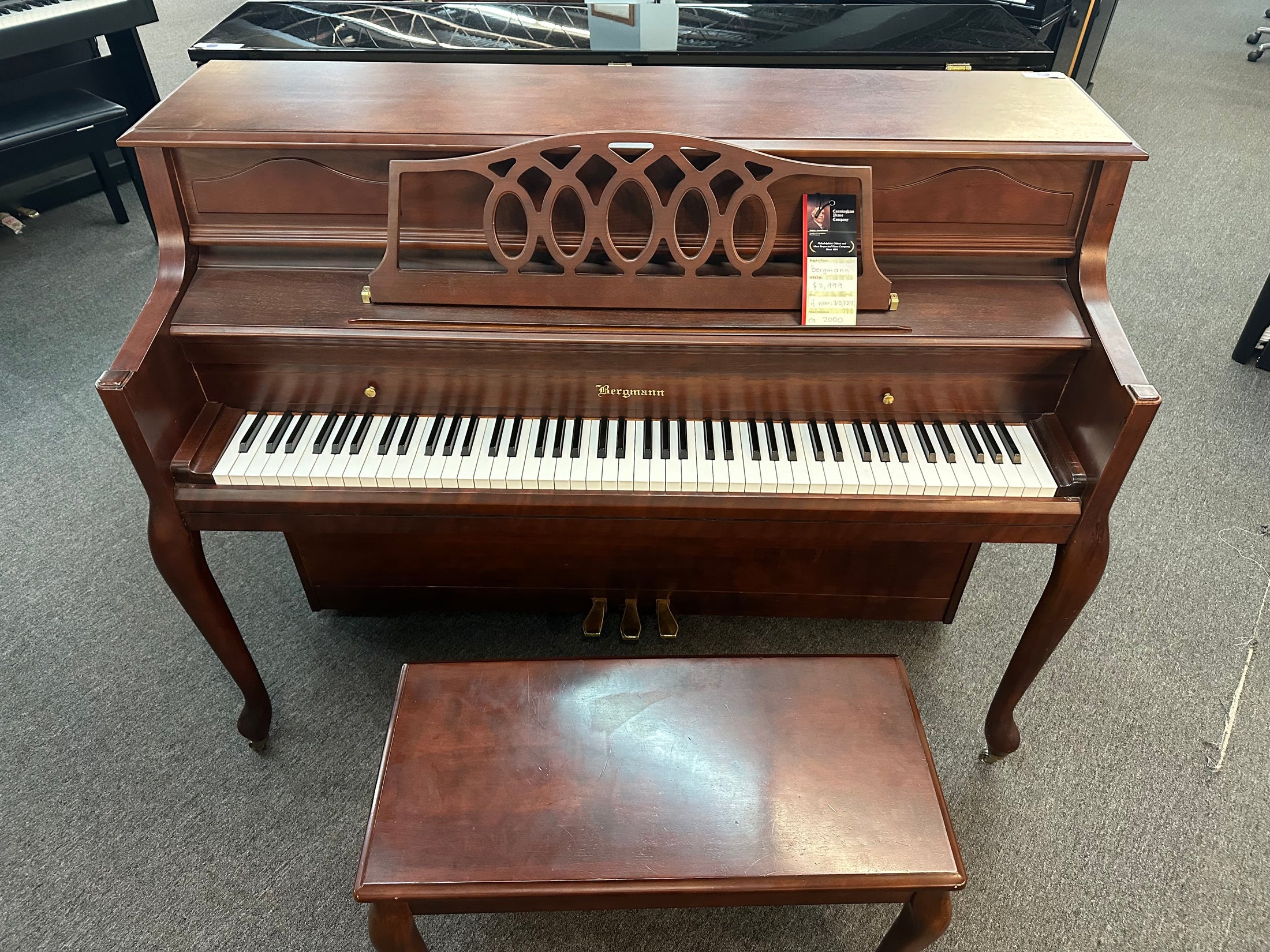 Bergmann Console Piano in Cherry French Provincial Design