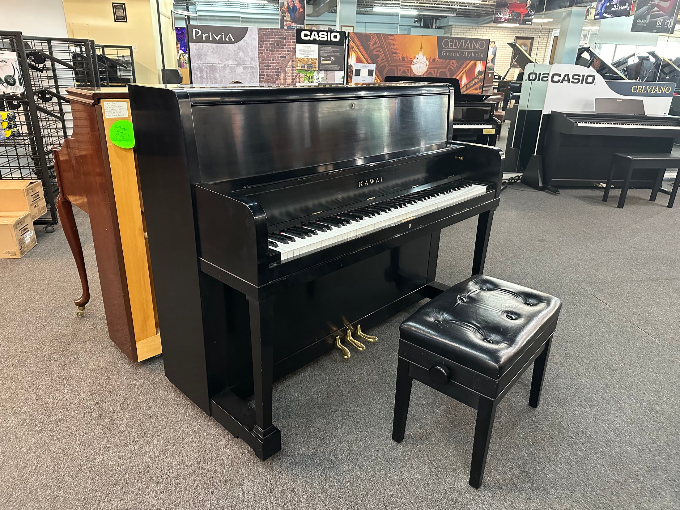 Kawai 45" Studio Upright Piano in Satin Ebony Finish with Adjustable Bench